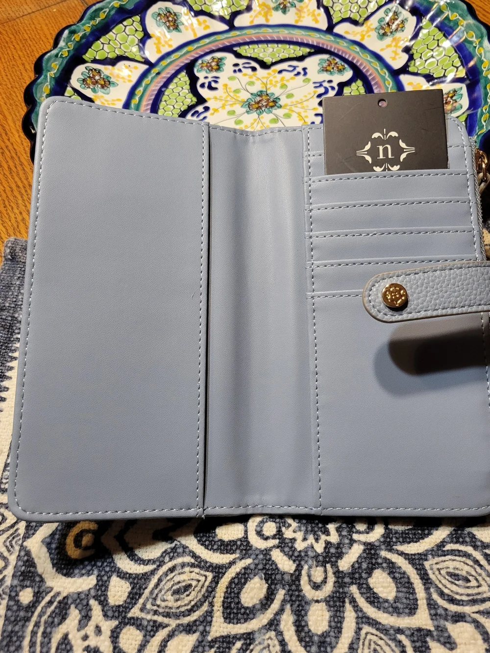 Nanette Lepore Continental Blue Pebbled Faux Leather Snap Wallet